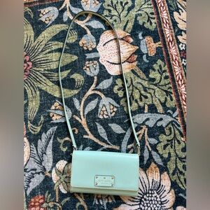 Kate Spade Robin Egg Blue Leather Crossbody bag or clutch gold details